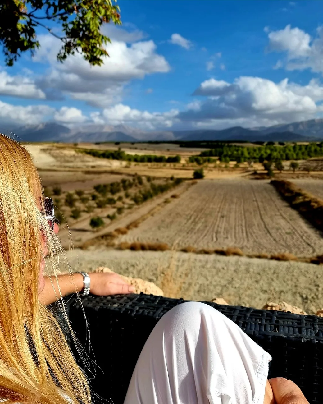 Guest overlooking the countryside and mountains from the front terrace