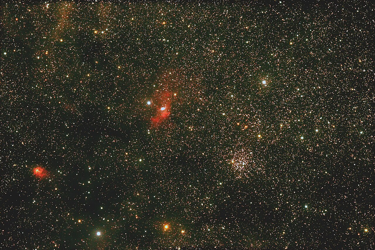 Bubble Nebula NGC 7635 and nearby open cluster Messier 52 in Cassiopeia